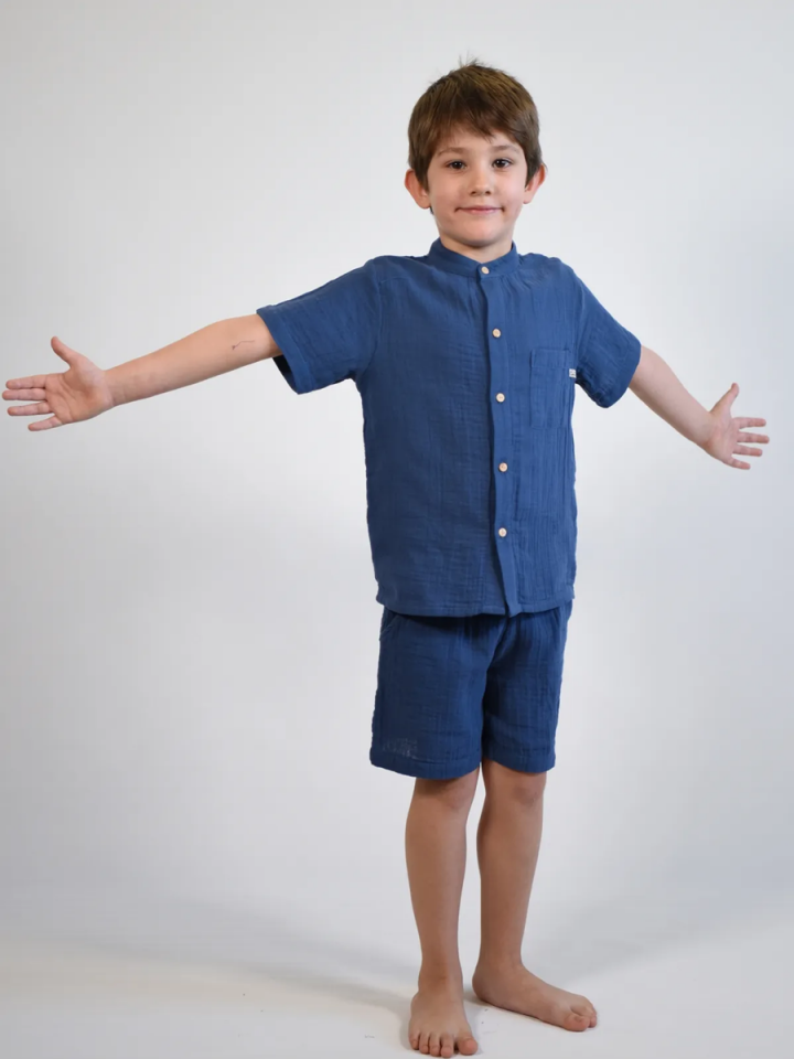 MÜSLİN Hakim Yaka Gömlek ve Şort Takım 2-8 yaş