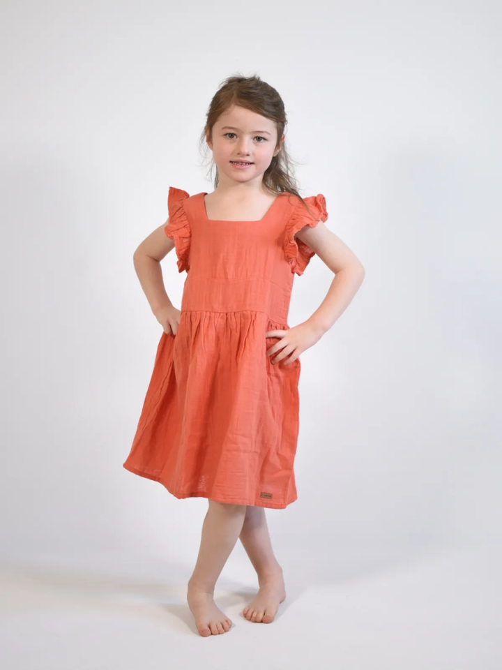 MÜSLİN Elbise Oversize 2-8 yaş Kiremit - 3 Yaş