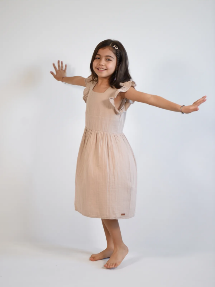 MÜSLİN Elbise Oversize 2-8 yaş Krem - 4 Yaş