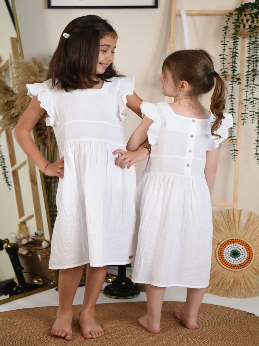 MÜSLİN Elbise Oversize 2-8 yaş Beyaz - 5 Yaş