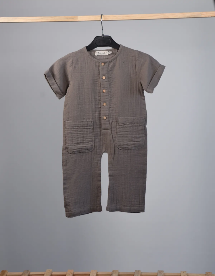 MÜSLİN Patlı Mevsimlik Tulum 9 ay-3 yaş Füme - 2 Yaş