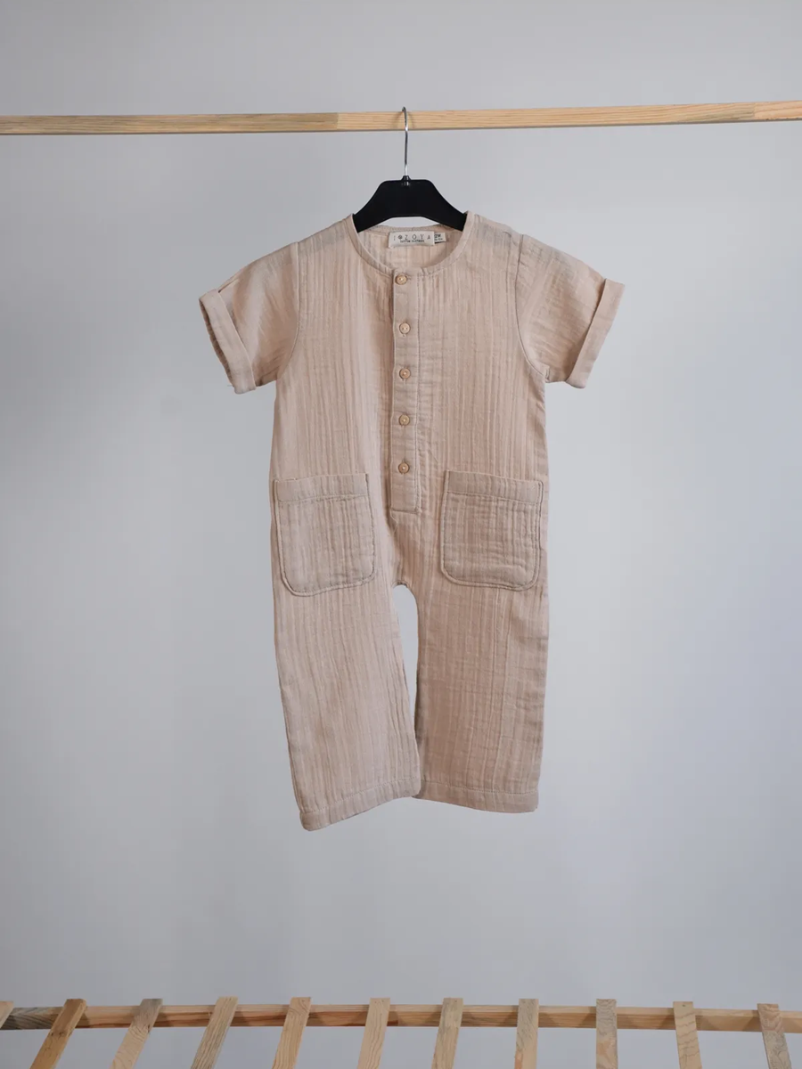 MÜSLİN Patlı Mevsimlik Tulum 9 ay-3 yaş Krem - 3 Yaş