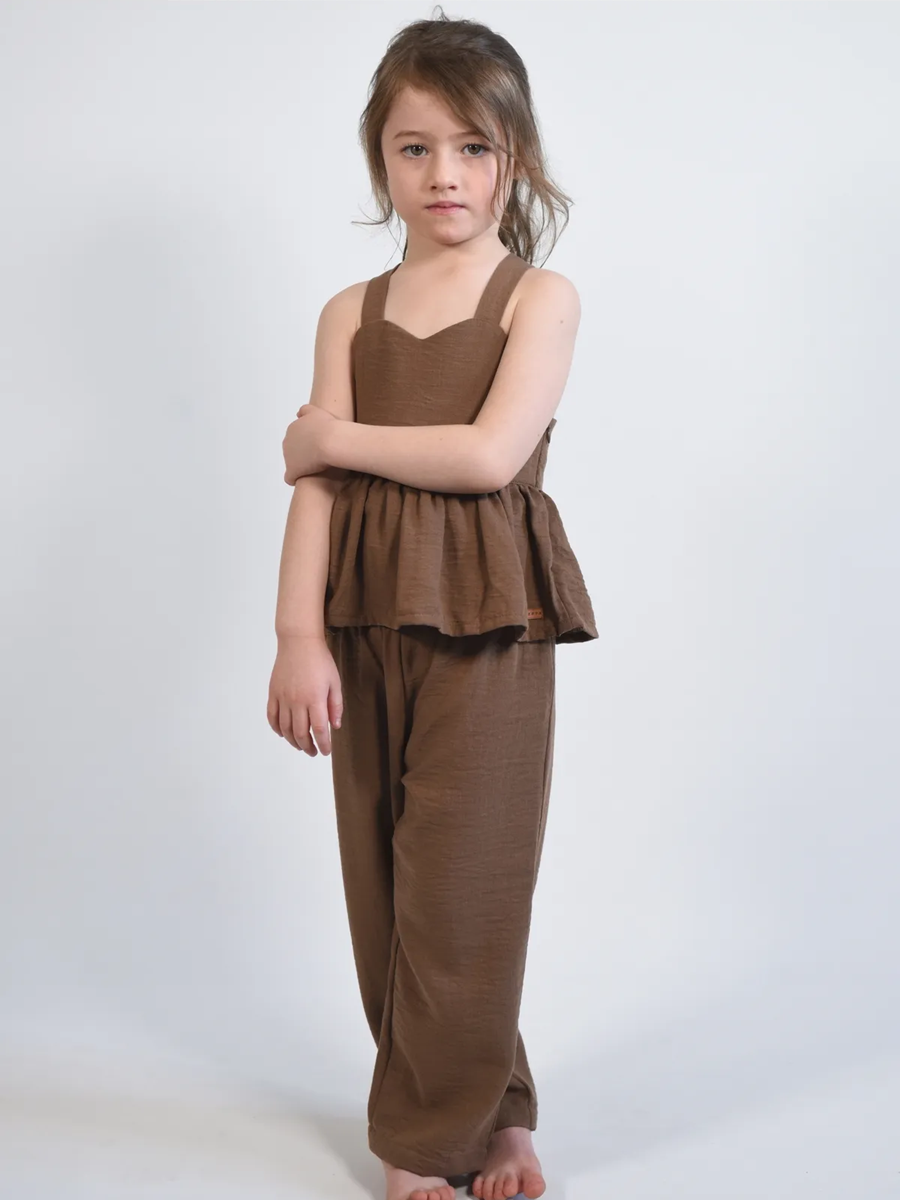 MODAL KETEN Oversize Bluz-Pantolon Takım 2-8 yaş Kahverengi - 3 Yaş