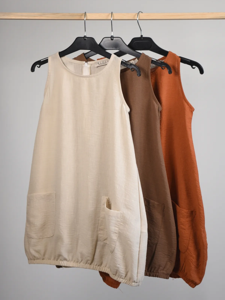 MODAL KETEN OVERSIZE Fermuarlı Elbise 2-8Yaş Krem - 2 Yaş