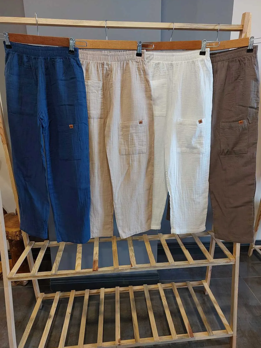 MÜSLİN Pantolon /UNISEX-Rahat Bol kesim 10- 16 Yaş Beyaz - 10 Yaş