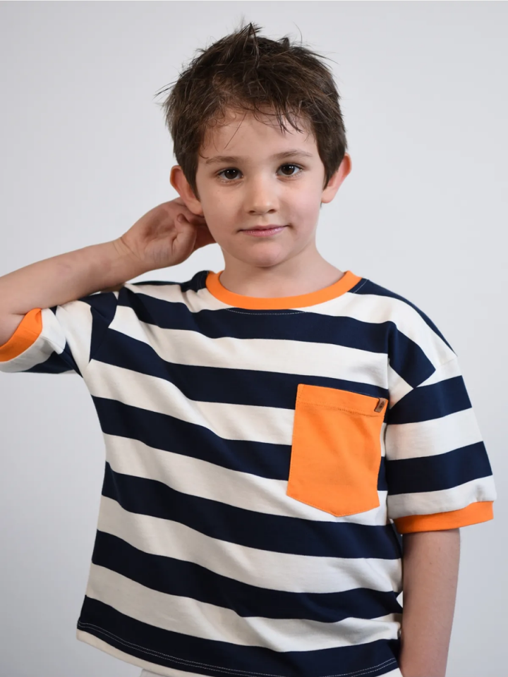 BASIC GROUP ORGANİK Çizgili Tshirt Loose Fit / Bol Rahat Kesim 2- 8Yaş