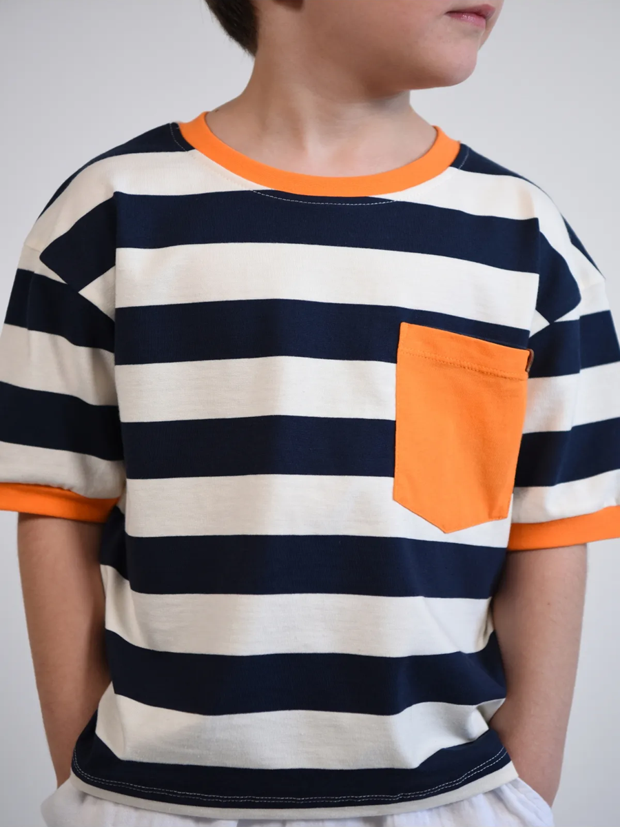 BASIC GROUP ORGANİK Çizgili Tshirt Loose Fit / Bol Rahat Kesim 2- 8Yaş