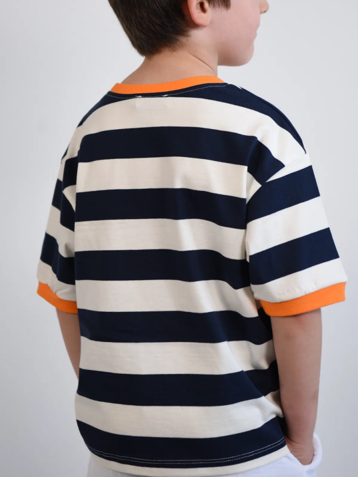 BASIC GROUP ORGANİK Çizgili Tshirt Loose Fit / Bol Rahat Kesim 2- 8Yaş