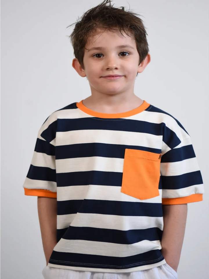 BASIC GROUP ORGANİK Çizgili Tshirt Loose Fit / Bol Rahat Kesim 2- 8Yaş