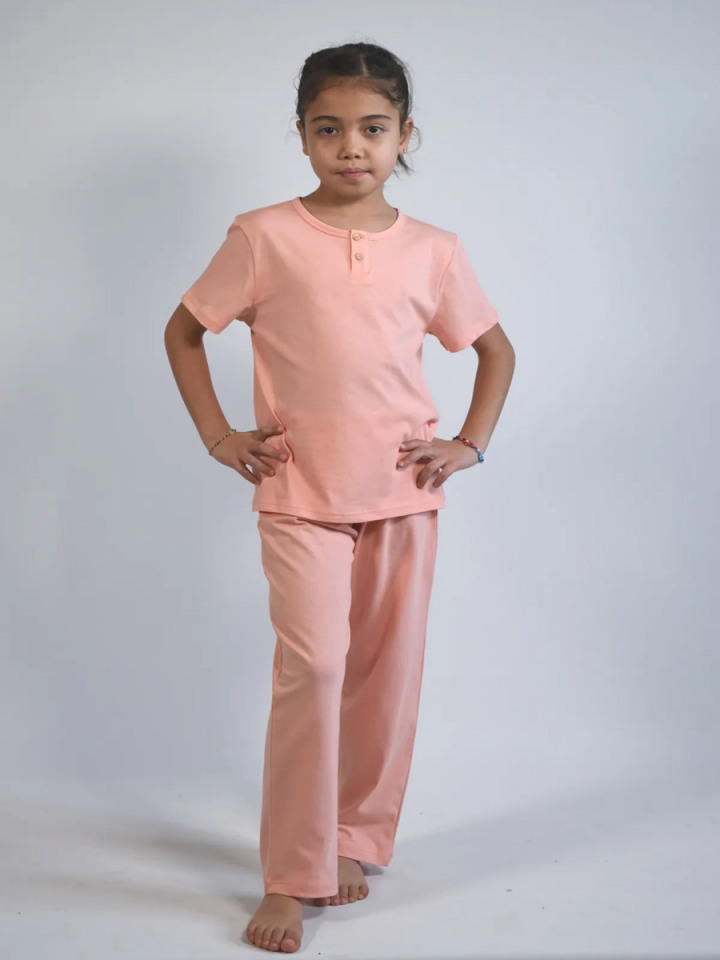BASIC GROUP ORGANİK %100 Pamuklu Unisex Pijama Takımı 2-8 yaş Yavruağzı - 4 Yaş