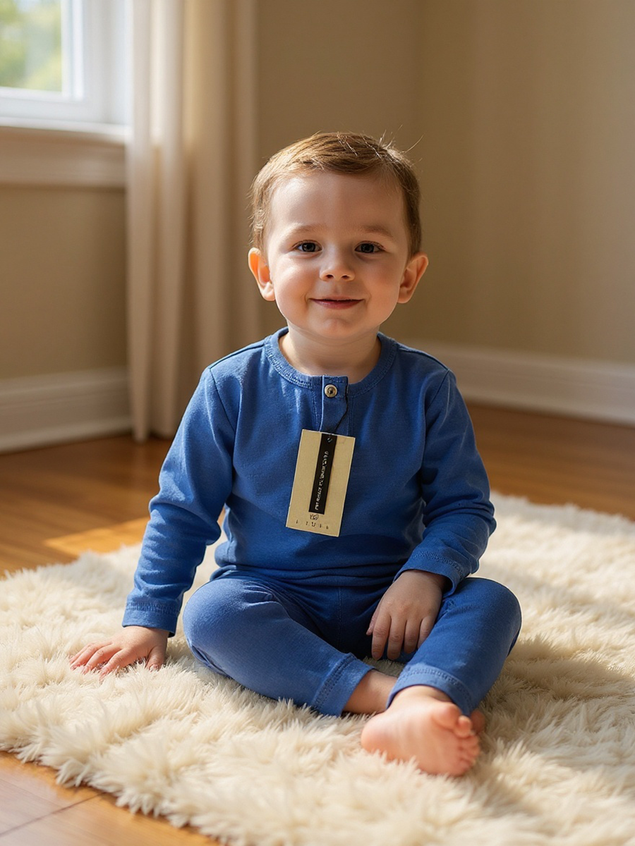 BASIC GROUP ORGANİK %100 Pamuklu Unisex UZUN KOLLU Pijama Takımı 2-10 yaş Mavi - 5 Yaş