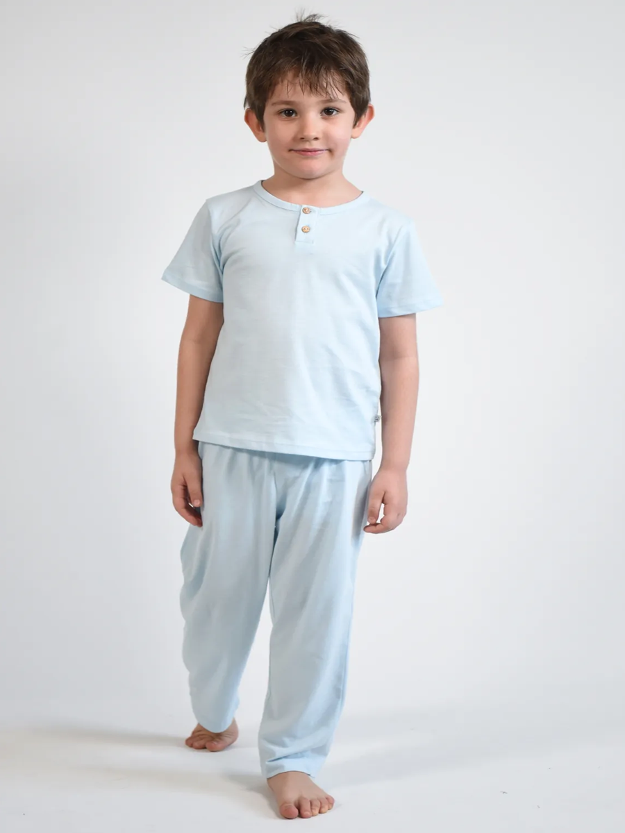 BASIC GROUP ORGANİK %100 Pamuklu Unisex UZUN KOLLU Pijama Takımı 2-10 yaş Mavi - 6 Yaş